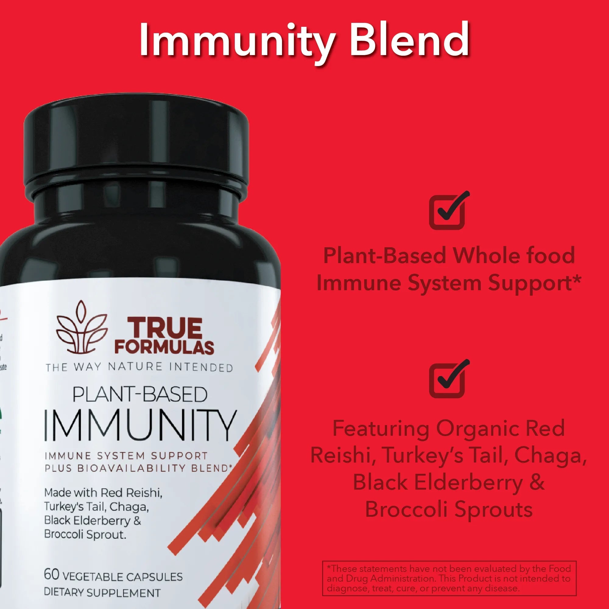 Plant - Based Immunity Blend with Adaptogenic Mushrooms & Elderberry - True Formulas