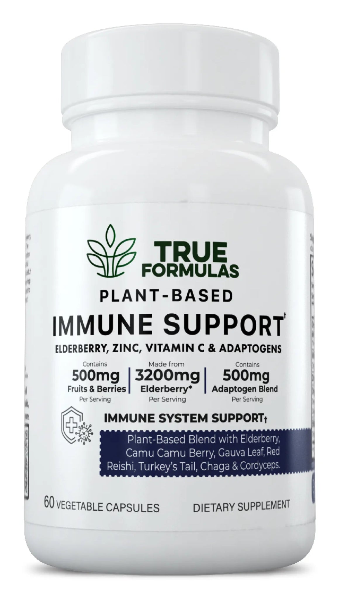 Plant - Based Immunity Vitamin C, Elderberry, Zinc & Adaptogens Capsules - True Formulas