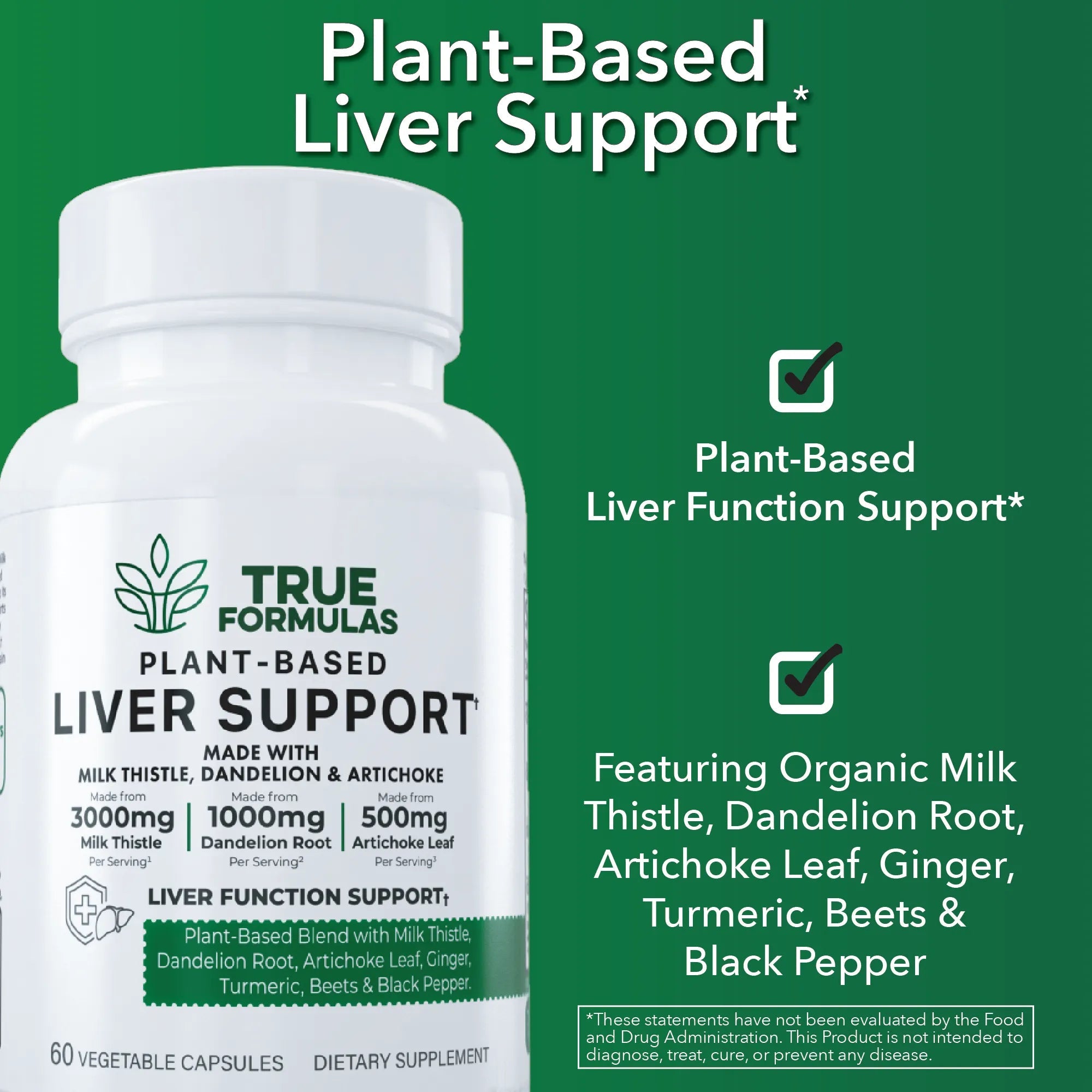 Plant - Based Liver Support Capsules with Organic Milk Thistle - True Formulas