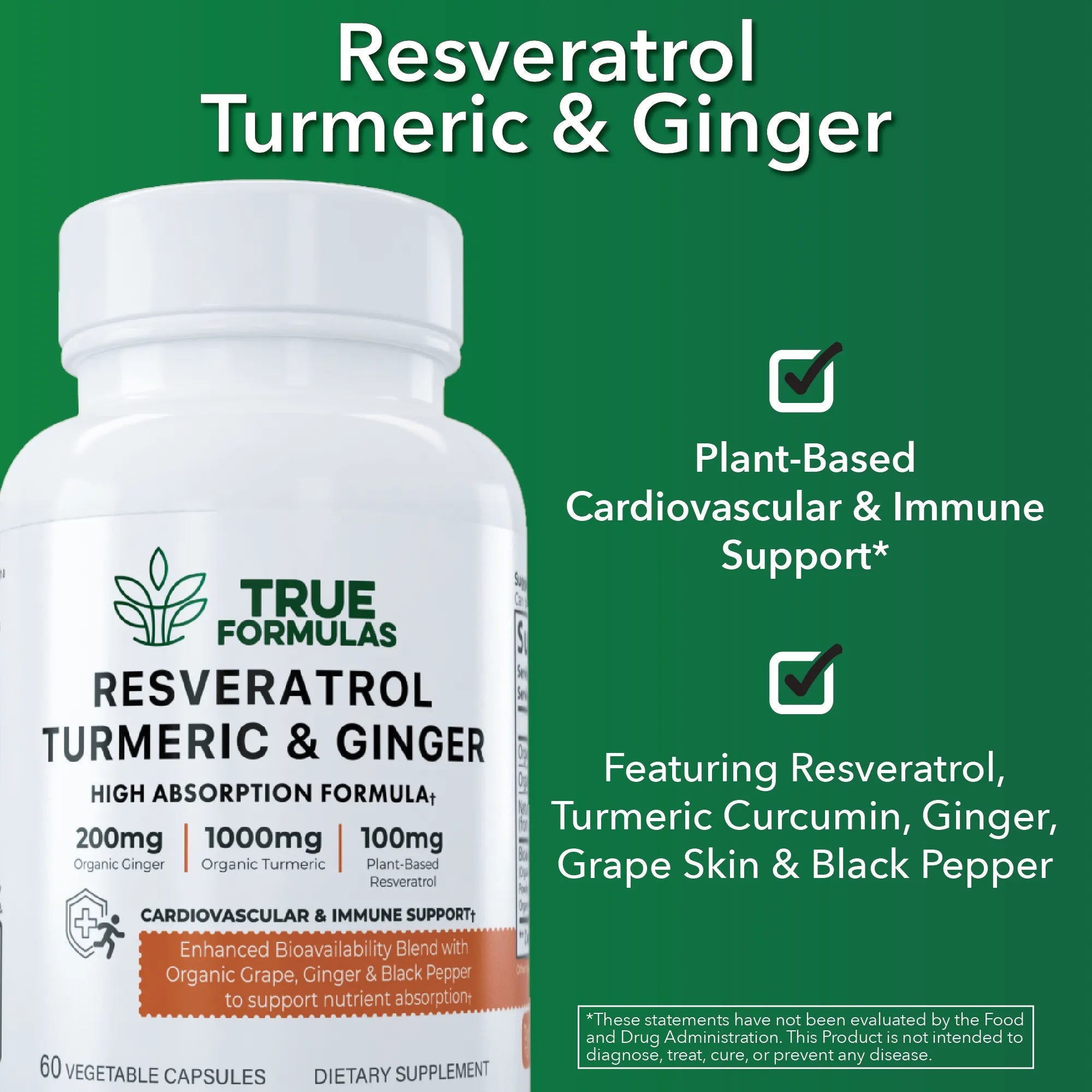 Turmeric with Resveratrol & Ginger Capsules - True Formulas