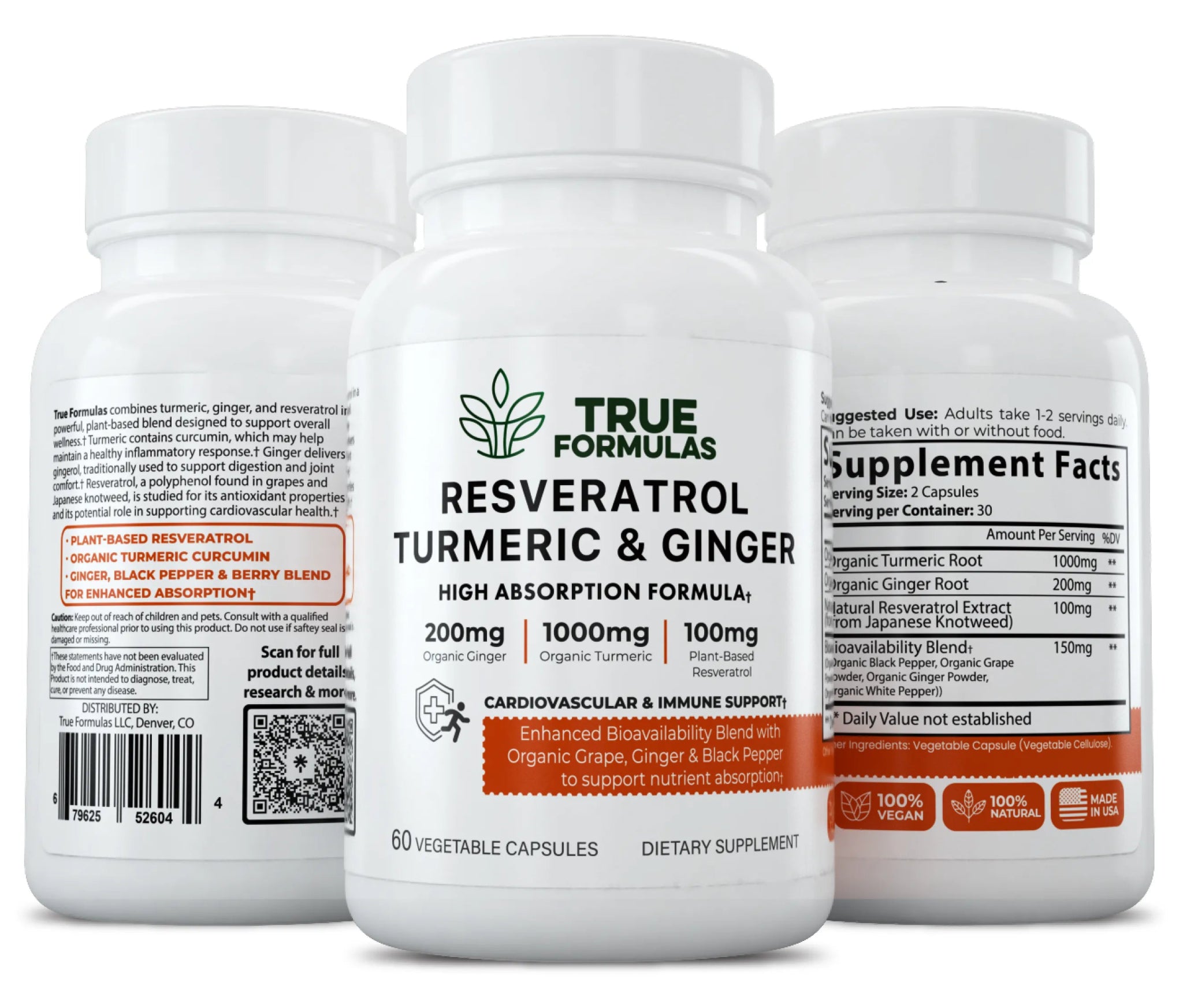 Turmeric with Resveratrol & Ginger Capsules - True Formulas