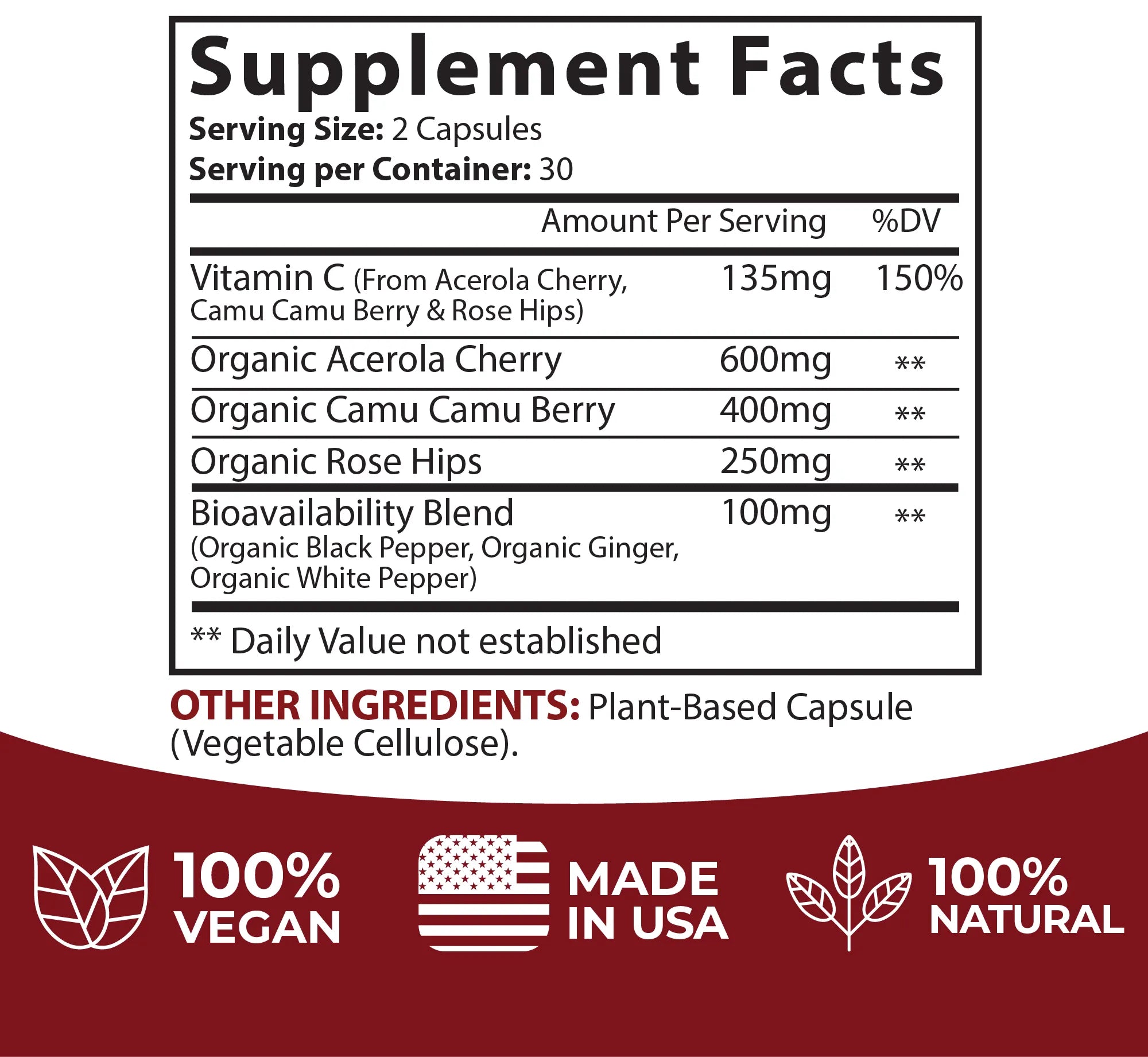 Whole food Vitamin C from Acerola Cherry, Camu Camu & Rose Hips - True Formulas
