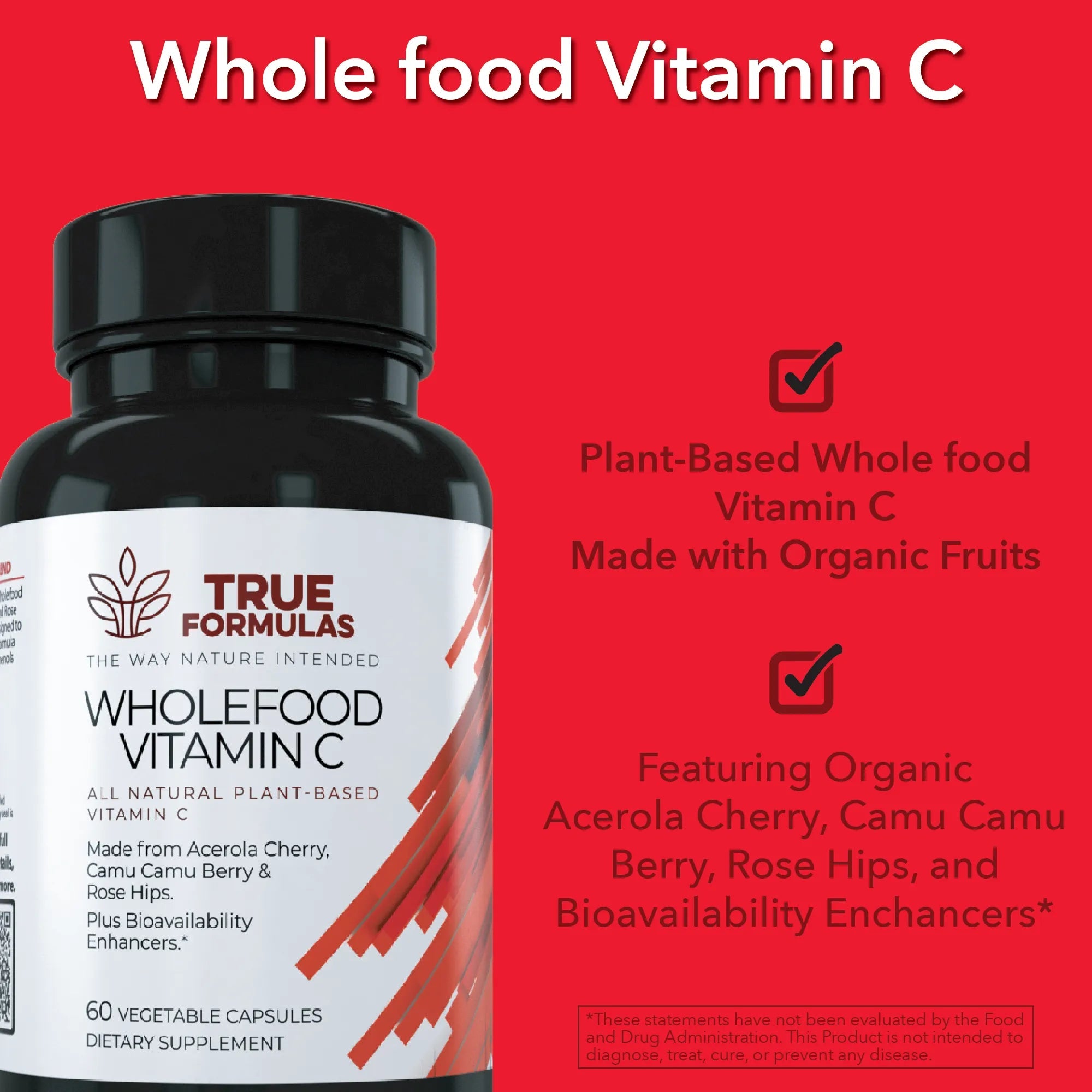 Whole food Vitamin C from Acerola Cherry, Camu Camu & Rose Hips - True Formulas