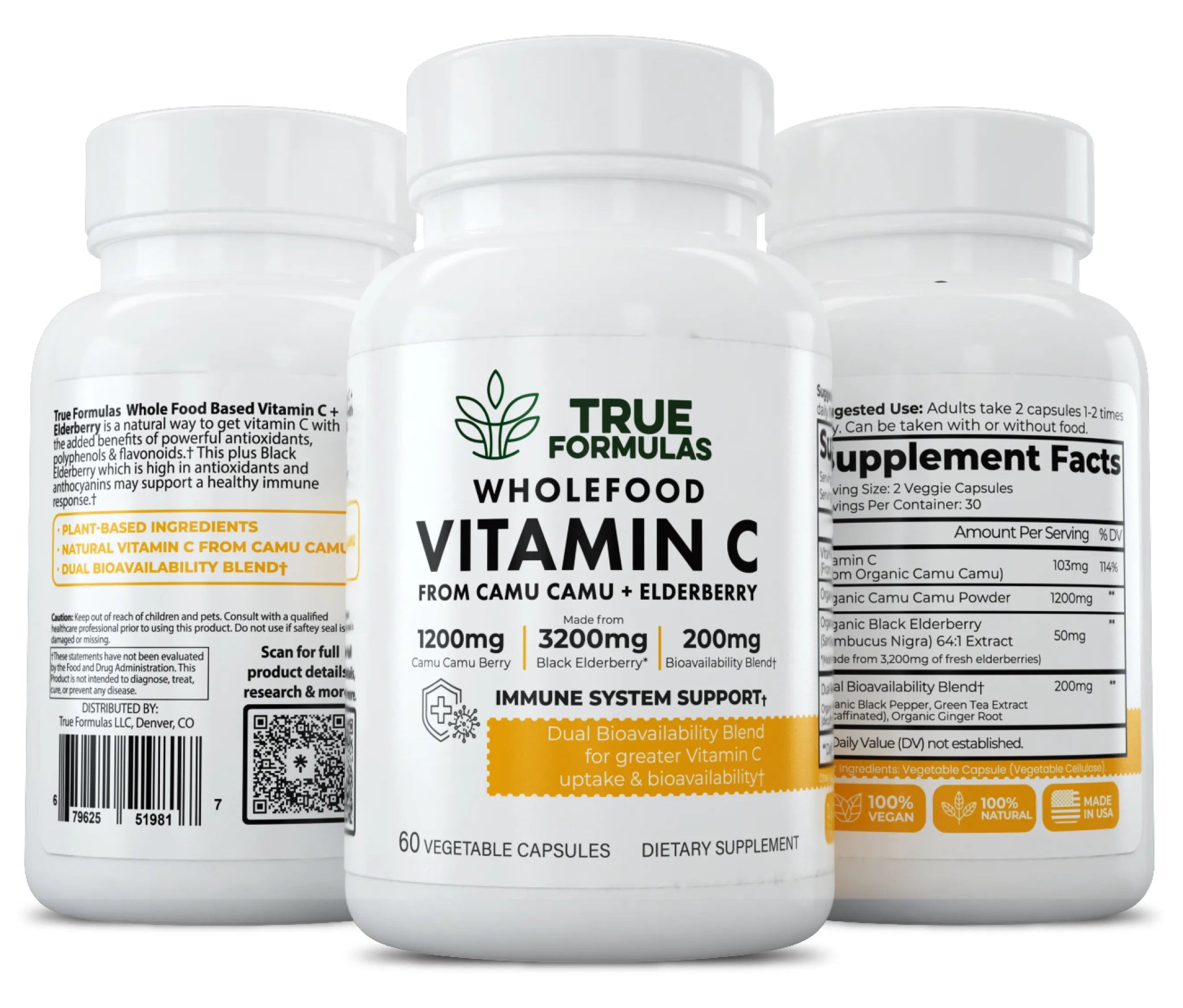 Wholefood Vitamin C + Elderberry Capsules - True Formulas