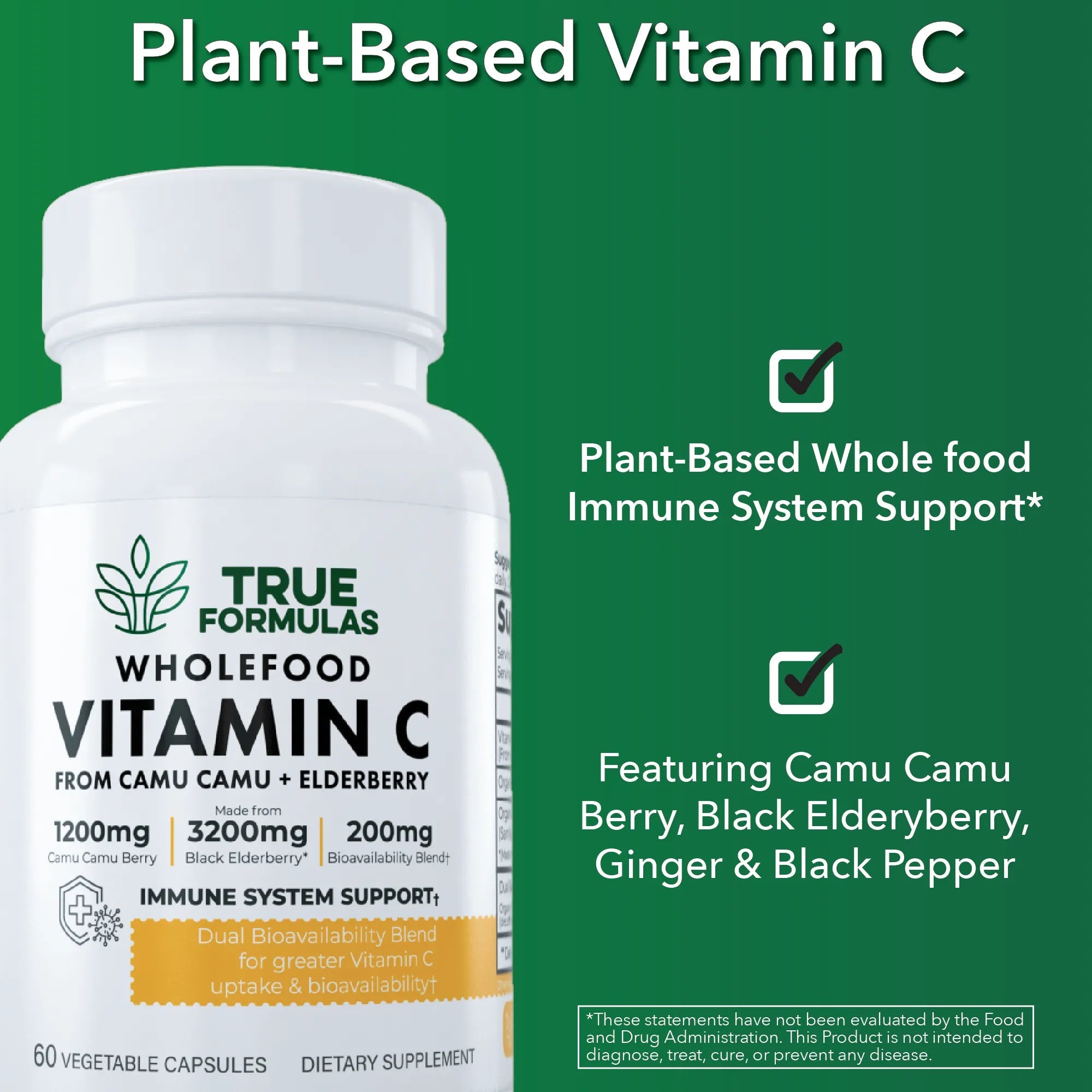 Wholefood Vitamin C + Elderberry Capsules - True Formulas